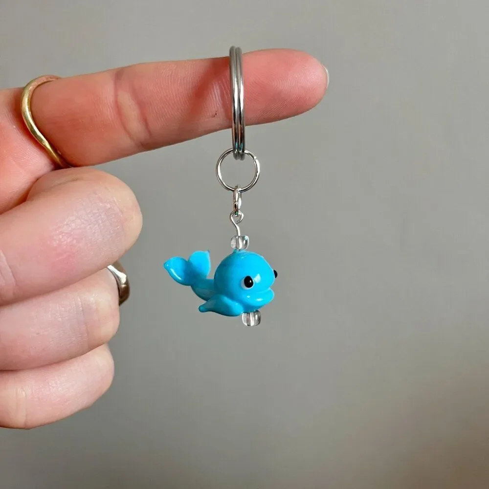 Bright Blue Ceramic Whale / Dolphin Charm Key Chain